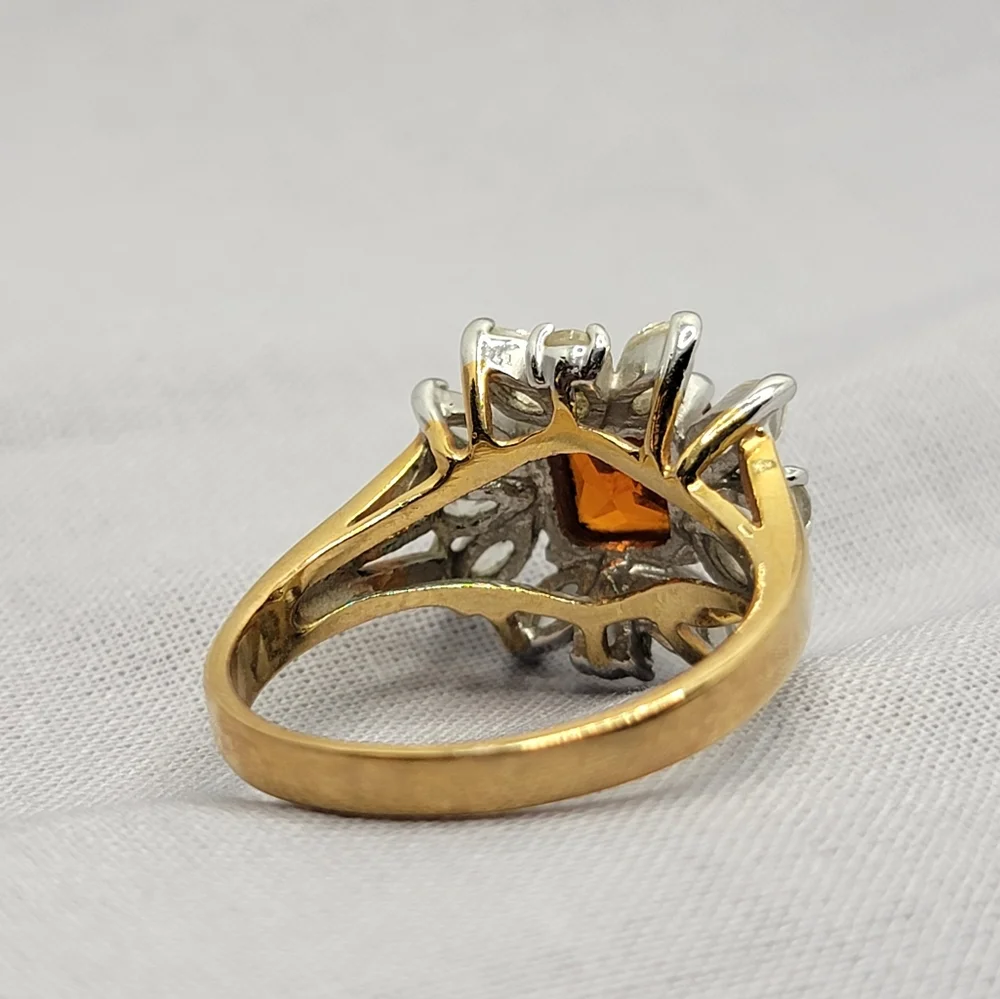 Gorgeous Vintage Sunburst Cocktail Ring Simulated Garnet and Diamond